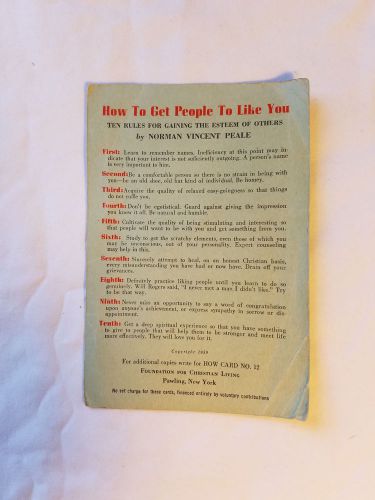 1959 HOW CARD SERIES #12 HOW TO GET PEOPLE TO LIKE YOU BY NORMAN VINCENT PEALE
