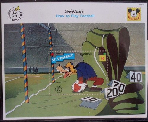 St Vincent Disney&#039;s MNH Goofy Football Touchdown Commemorative Stamp Sheet