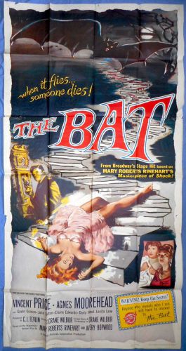 THE BAT MOVIE POSTER! Original Vincent Price Agnes Moorehead Three-sheet 1959