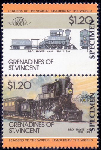 Grenadines of st.vincent specimen stamp pair b&amp;o hayes 1854 usa railway mnh.