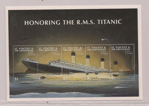 ^^ (1) Honoring R.M.S. Titanic St. Vincent Grenadines $1 Postage Stamps