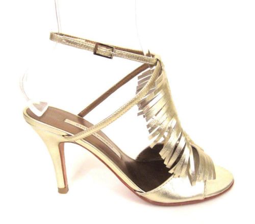 CYNTHIA VINCENT GOLD METALLIC LEATHER FRINGED SANDALS SZ..7.5