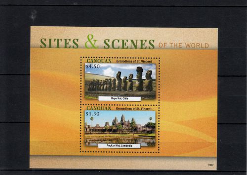 Canouan Grenadines St Vincent 2013 Sites Scenes World 2v S/S Rapa Nui Angkor Wat
