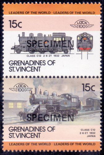 Grenadines of st.vincent specimen stamp pair class c12 1932 japan railway mnh.