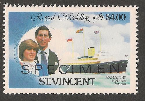 St vincent - charles &amp; diana royal wedding mnh specimen overprint