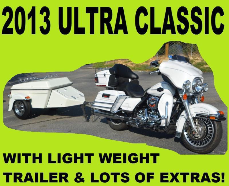 2013 HARLEY DAVIDSON ULTRA CLASSIC BRIGHT WHITE SCREAMING EAGLE W/ TRAILER & ETC