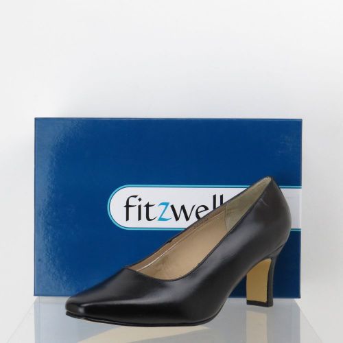Women&#039;s Fitzwell Vincent Black Leather Slip On Pumps Size 12 WW NEW!