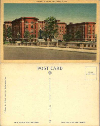 St Vincent Hospital Indianapolis IN vintage 1940s postcard unused