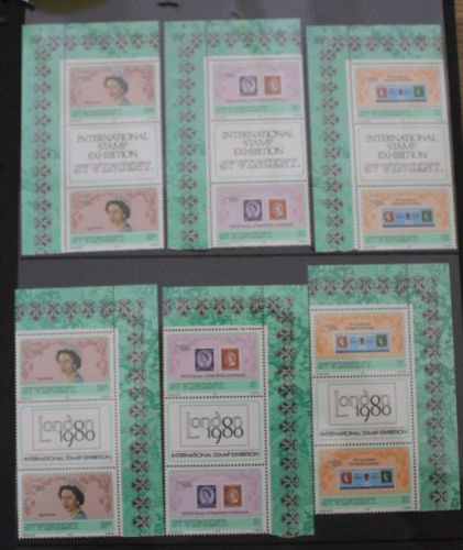 1980 grenadines of st vincent  london exhibition sets pairs mnh both gutter type