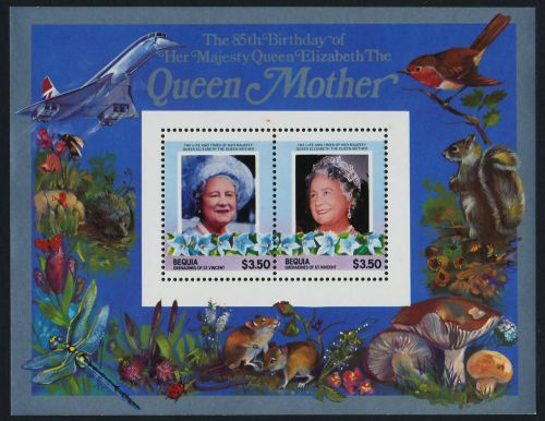 St vincent grenadines - bequia 211 mnh queen mother, aircraft, animals, concorde