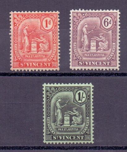 St Vincent. Set of 3 LH mint stamps reissued 1909