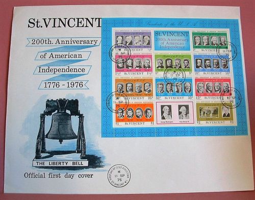 St. vincent 1976 american ind fdc&#039;s x 2 different sizes, nice condition look!