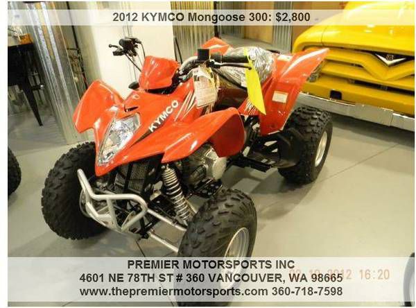 2012 kymco mongoose 300 rwd end of year closeout!