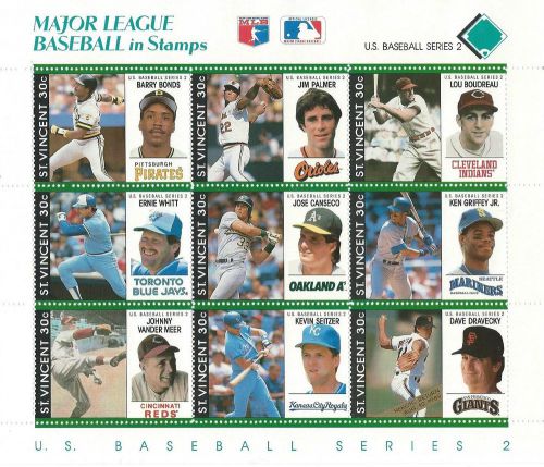 1989 Ken Griffey, Jr St Vincent &#034;MLB in Stamps&#034; Series II MNH Set of 9 Sheets