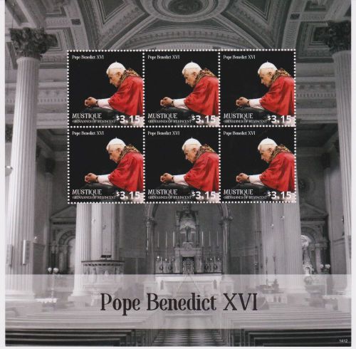 Mustique St Vincent - Pope Benedict XVI, 2014 - 1412 Sheetlet of 6 MNH