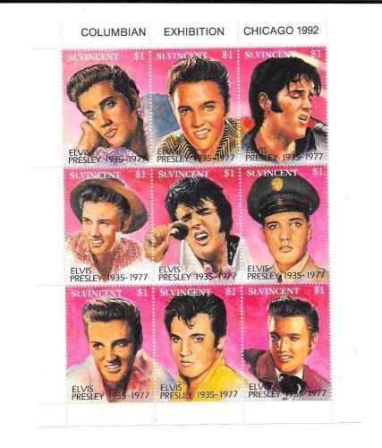 St. Vincent, Elvis Presley full sheet of 9, MNH