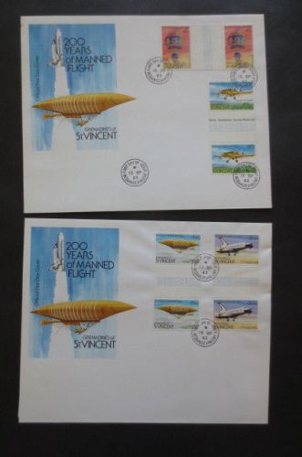 ST. VINCENT 1983 VF OFFICIAL MANNED FLIGHT AVAIATION FIRST DAY COVERS FDC (x2)