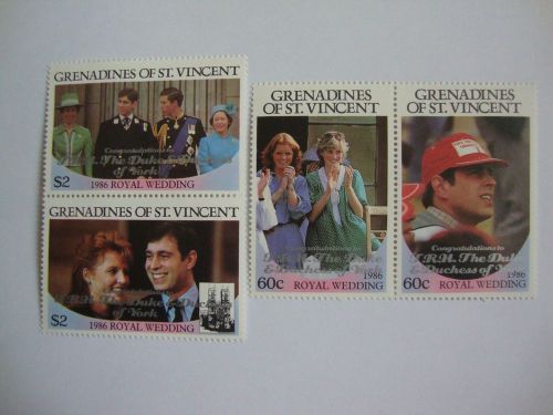 Wedding 1986 prince andrew &amp; sarah, st vincent grenadines stamps overprinted
