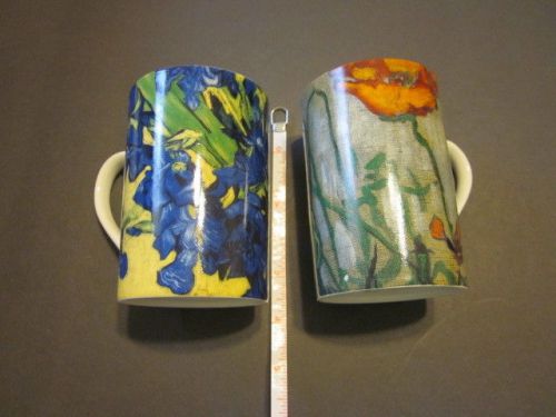 Lot of 2 Vincent Van Gogh Coffee Tea Cup Mug Museum Amsterdam Irises Poppies