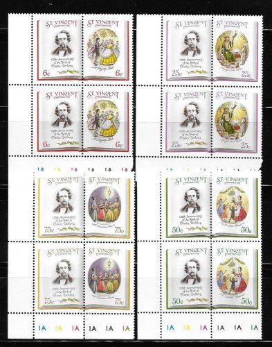 St. vincent 1987 175th anniv. birth charles dickens blk of 2 mnh