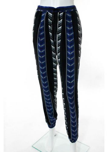 TWELFTH STREET BY CYNTHIA VINCENT Blue Black Silk Elastic Tapered Leg Pants Sz S