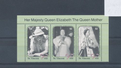 St Vincent 1990 90th Birthday of Queen Mother strip of 3