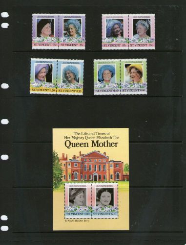 St. vincent 1985 queen mother mnh set + m/s