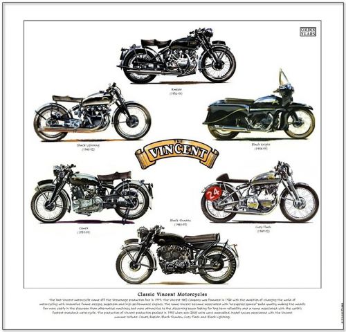 Classic vincent motorcycles - fine art print - black shadow lightning knight etc
