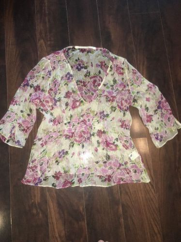 Sparkly Twelfth Street By Cynthia Vincent Silk Floral Blouse Top Sheer