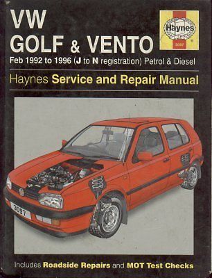 VW GOLF MK3 &amp; VENTO 1.4 1.6 1.8 2.0 PETROL 1.9 DIESEL 1992 - 1998 REPAIR MANUAL