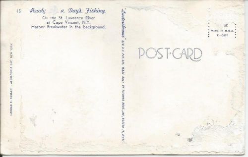 VINTAGE NEW YORK POSTCARD : A BOY FISHING, CAPE VINCENT,HARBOR BREAKWATER : USED