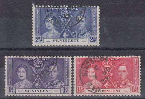 St vincent  1937  nice used coronation set sg 146/148