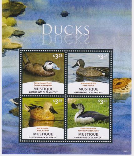 Mustique of St Vincent - Birds, Ducks, 2014 - 1410 Sheetlet of 4 MNH