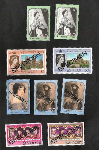 St. vincent nine royalty stamps overprinted specimen