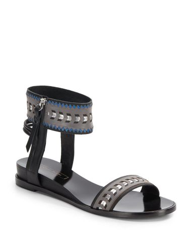 Cynthia Vincent Fayette Leather Ankle Strap Sandals,Black Multi SIZE 10