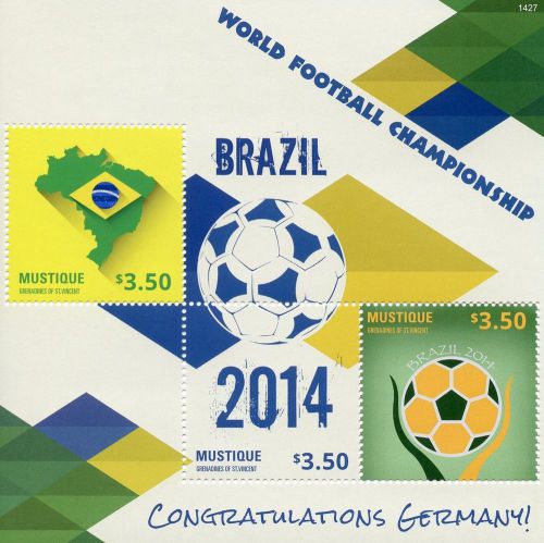 Mustique Grenadines St Vincent 2014 MNH World Cup Football Brazil Germany 3v M/S
