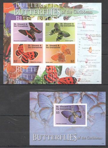 Y200!!!imperforate 2007 st.vincent butterflies of the caribbean 1kb+1bl mnh