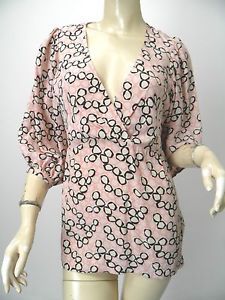 12th street cynthia vincent white black/pink geometric silk blouse sz m nwt
