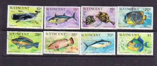 St vincent postage stamps - 8 x used 1975  marine life - collection odds
