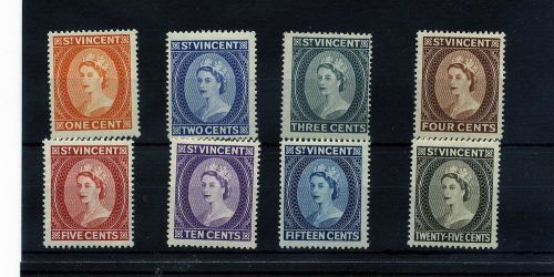 ST.VINCENT 8 --1955 QE2 LIGHTLY MOUNTED MINT STAMPS ON STOCKCARD