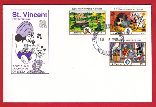 Disney, St Vincent - Animals and Diamonds of India - FDC - 1989.