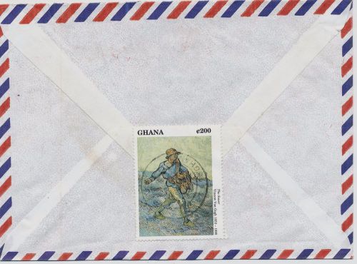 Ghana 1982 art painting Vincent van Gogh stamp on express cover to Finland