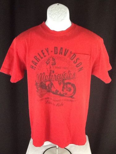 DESPERADO Harley Davidson McAllen, Texas Red T-Shirt M Medium Pocket Girl