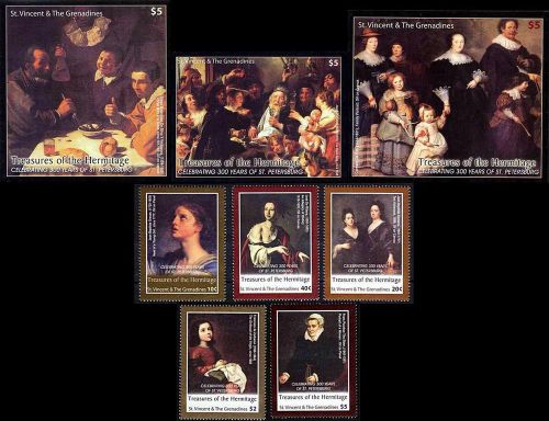 ST.VINCENT 2003 HERMITAGE PAINTINGS set + 3 S/S MNH