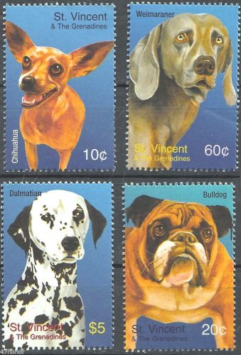 St vincent &amp; grenadines 2003, dogs,  bulldog, stamp set mnh