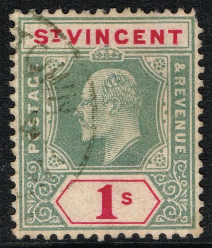 SG 90 ST. VINCENT 1906 - 1/- GREEN &amp; CARMINE - USED