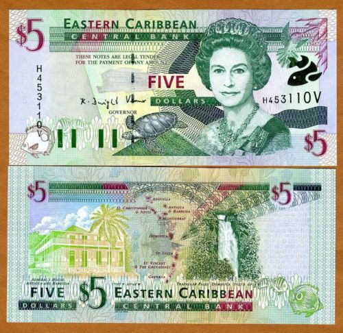 Eastern East Caribbean, $5 (2000) St. Vincent P-37v UNC