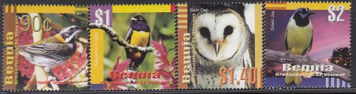 St-vincent grenadines bequia mnh sc 323-26 value $ 4.00 us $$ birds owl