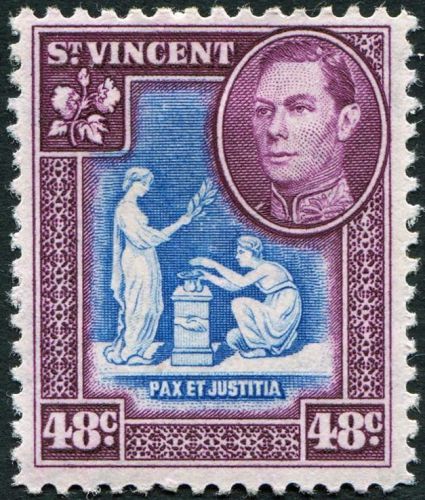 St. vincent 1949-52 kgvi 48c blue and purple sg173 mint mh fg