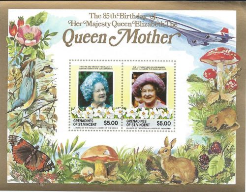 Grenadines of St. Vincent - Queen Mother MNH Souvenir Sheet - Concorde, Fauna